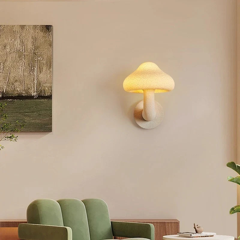 Wabi Sabi Mushroom Wall Sconce French Cream LED Bedroom Living Room Lamp
