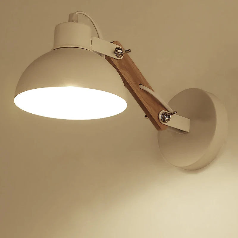 Nordic Adjustable Wall Sconce Robotic Arm Wood Iron E27 Bedroom Hotel Light