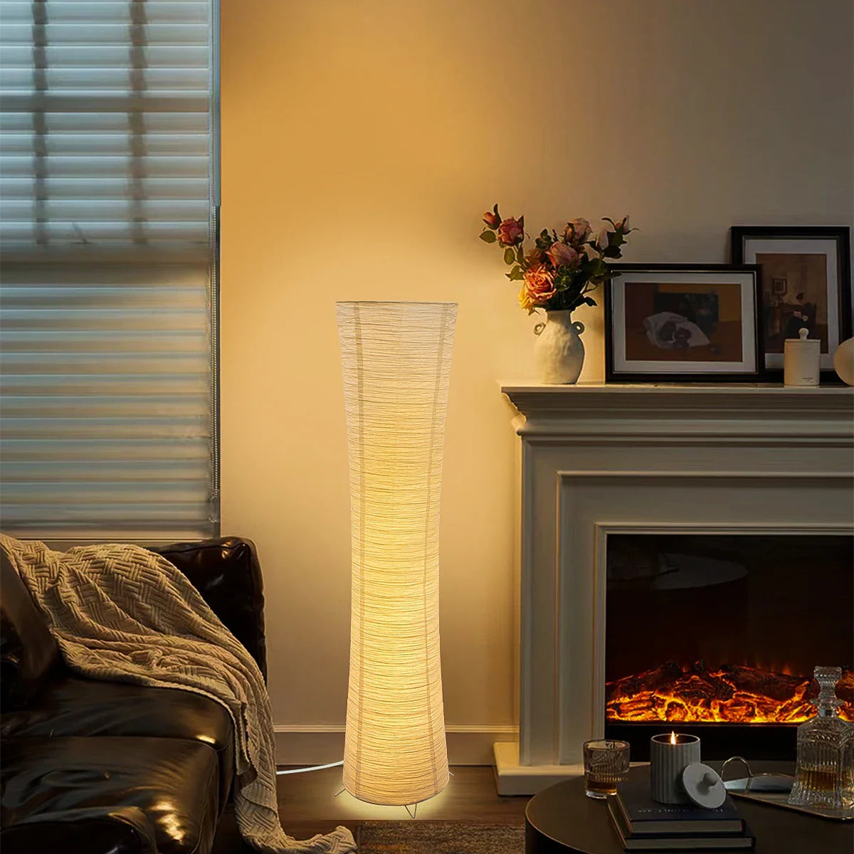 3 Color LED Floor Lamp Dimmable Adjustable Paper Shade for Bedroom Living Room