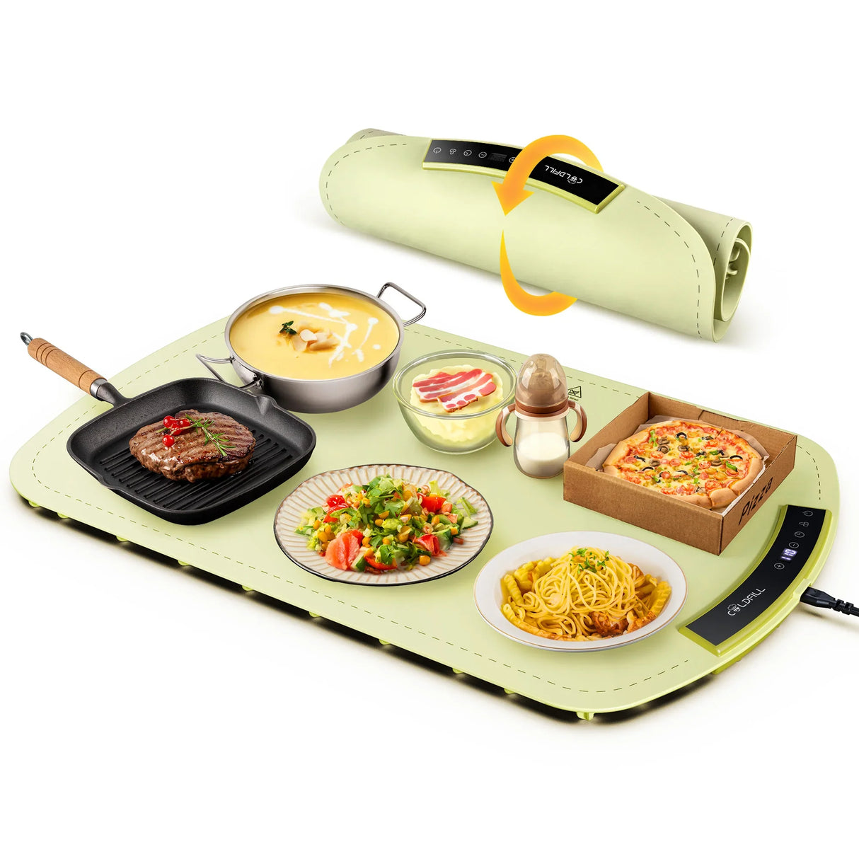 Electric Food Warming Tray Foldable Fast Heating Mat 8 Temp Portable Warmer