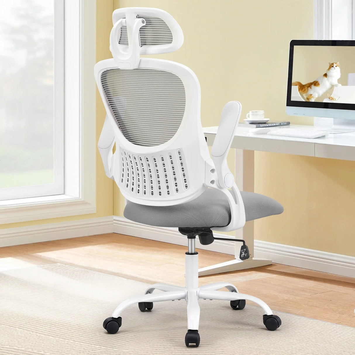 Mesh Ergonomic Office Chair Flip-Up Arms Adjustable Headrest Lumbar Support