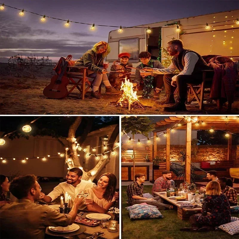 G40 Solar String Lights Outdoor 8 Modes Globe Bulb Waterproof Patio Garden Decor