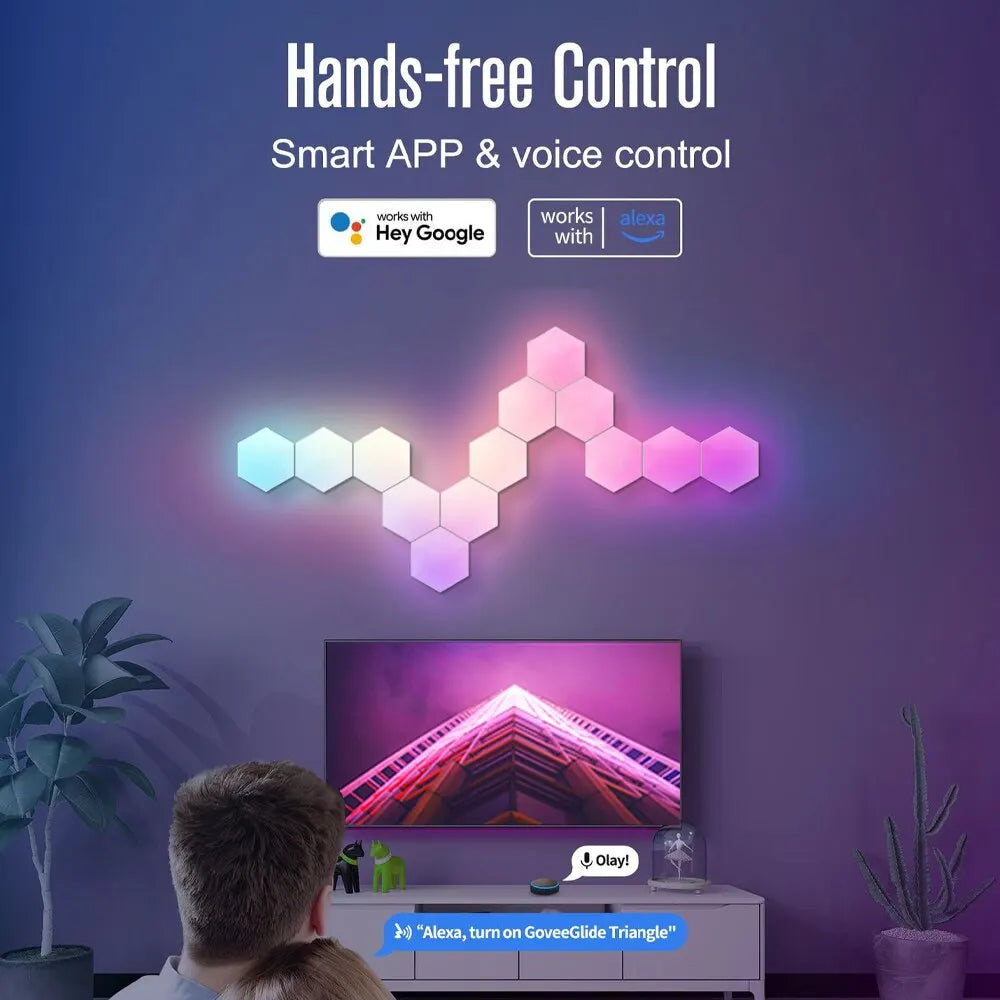 Hexagon LED Wall Lights RGB Panels with Music Sync App Control for Bedroom