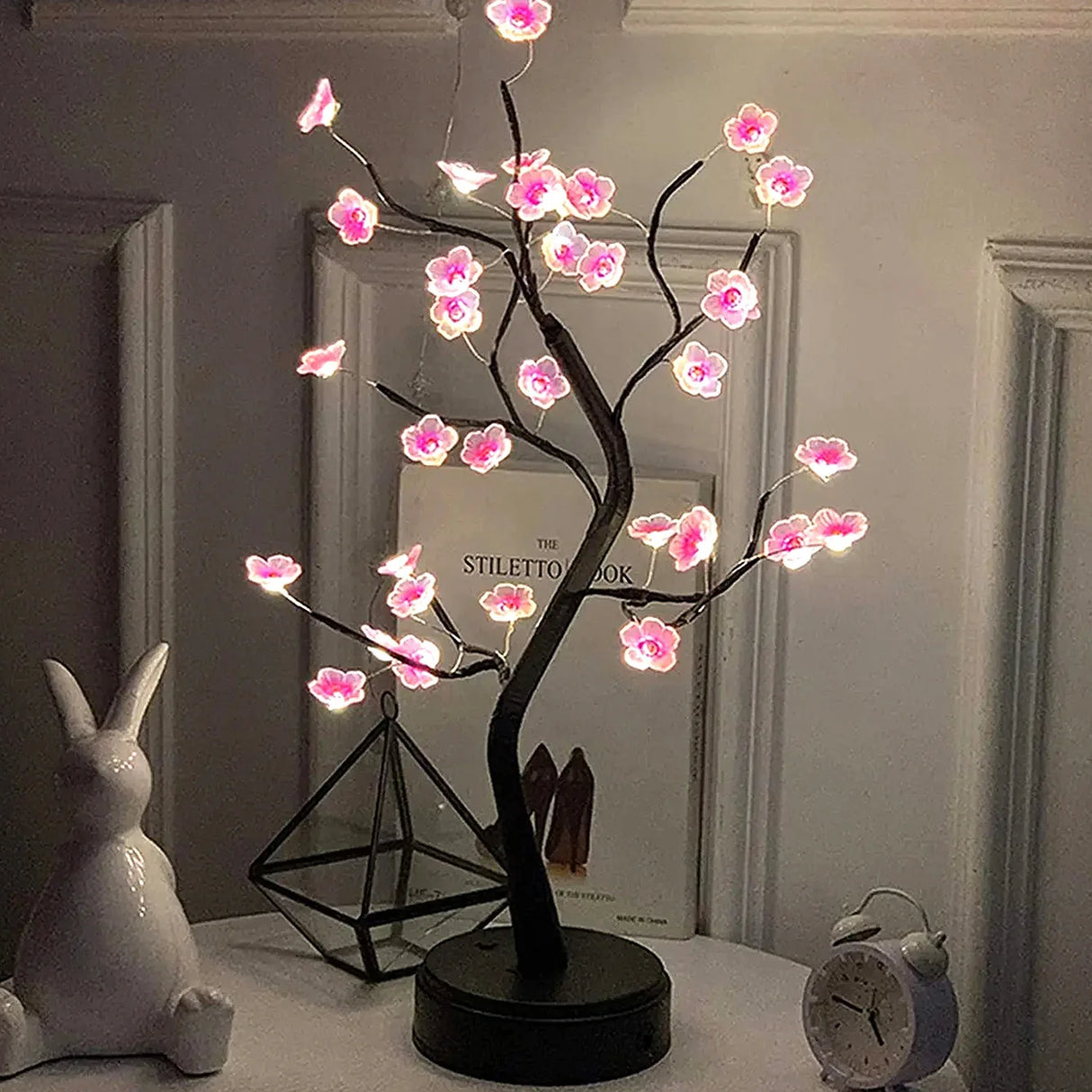 Cherry Blossom Tree LED Night Light USB Battery Touch Lamp Desktop Home Decor