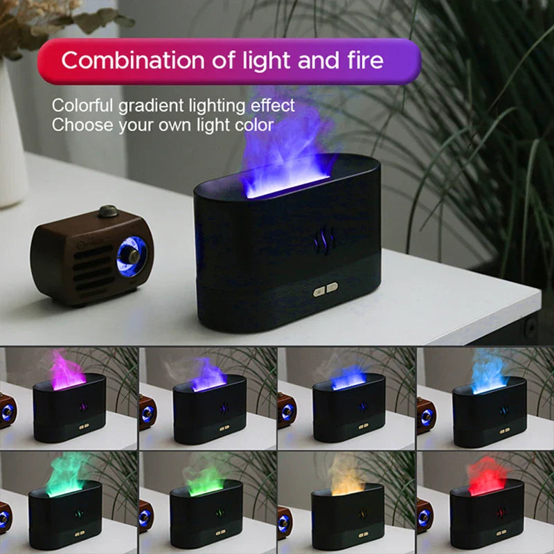 Ultrasonic Aroma Diffuser Essential Oil Humidifier Cool Mist Flame Effect LED Lamp
