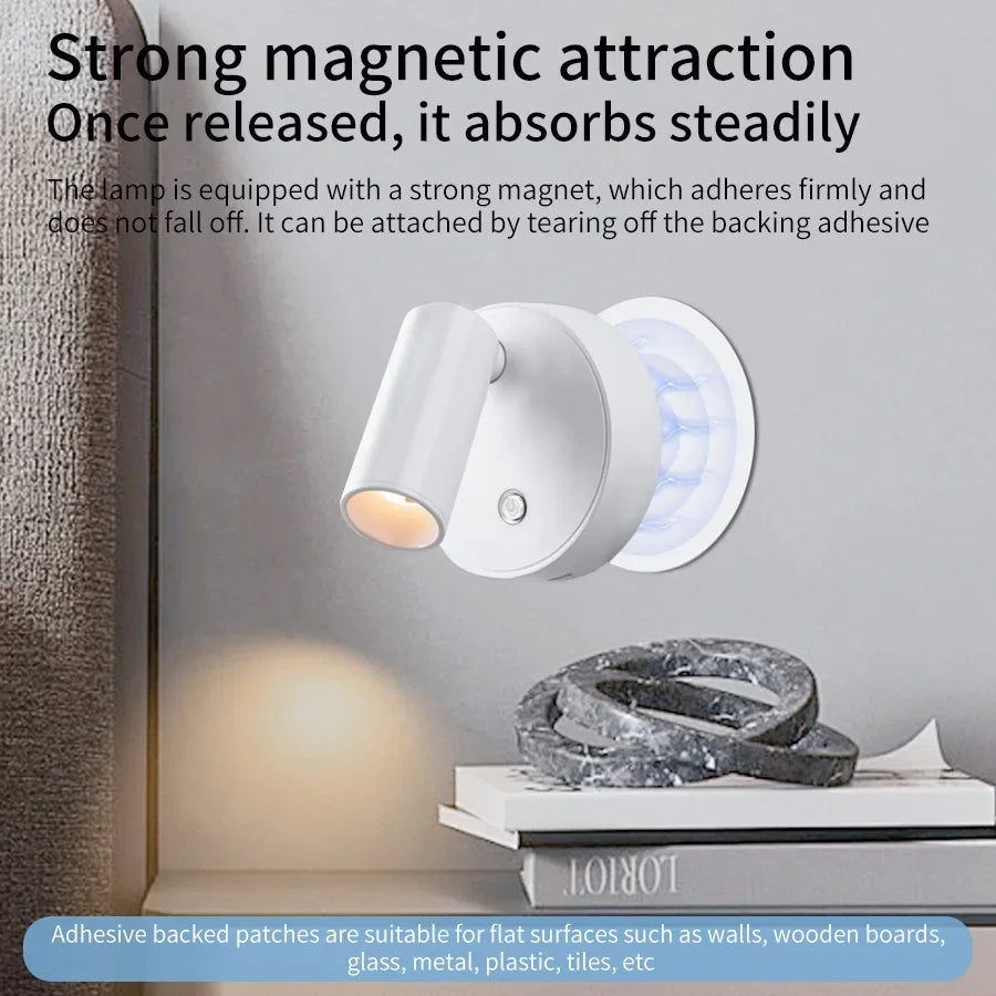 Magnetic LED Wall Light Rechargeable Touch Dimmable Cordless Bedside Lamp