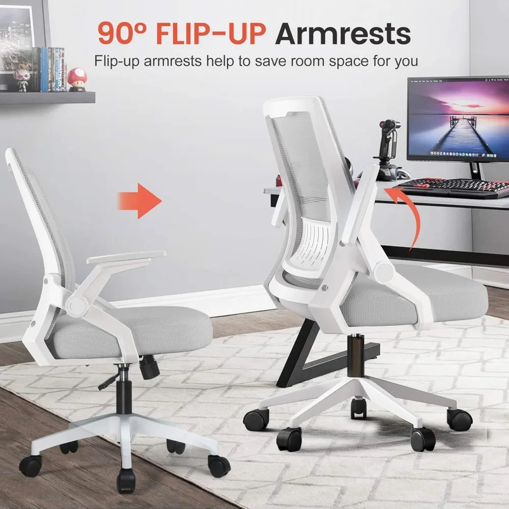 Ergonomic Mesh Office Chair Flip-Up Armrests Lumbar Support Wide Seat