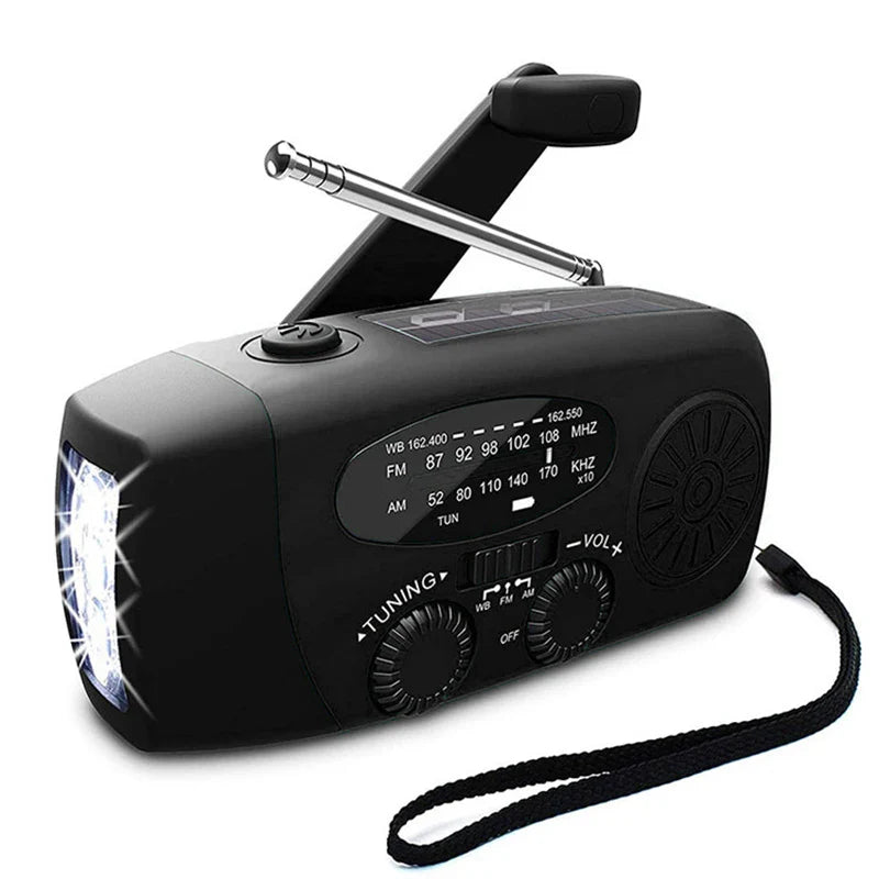 Emergency NOAA Weather Radio AM FM Solar Hand Crank Power Bank LED Flashlight