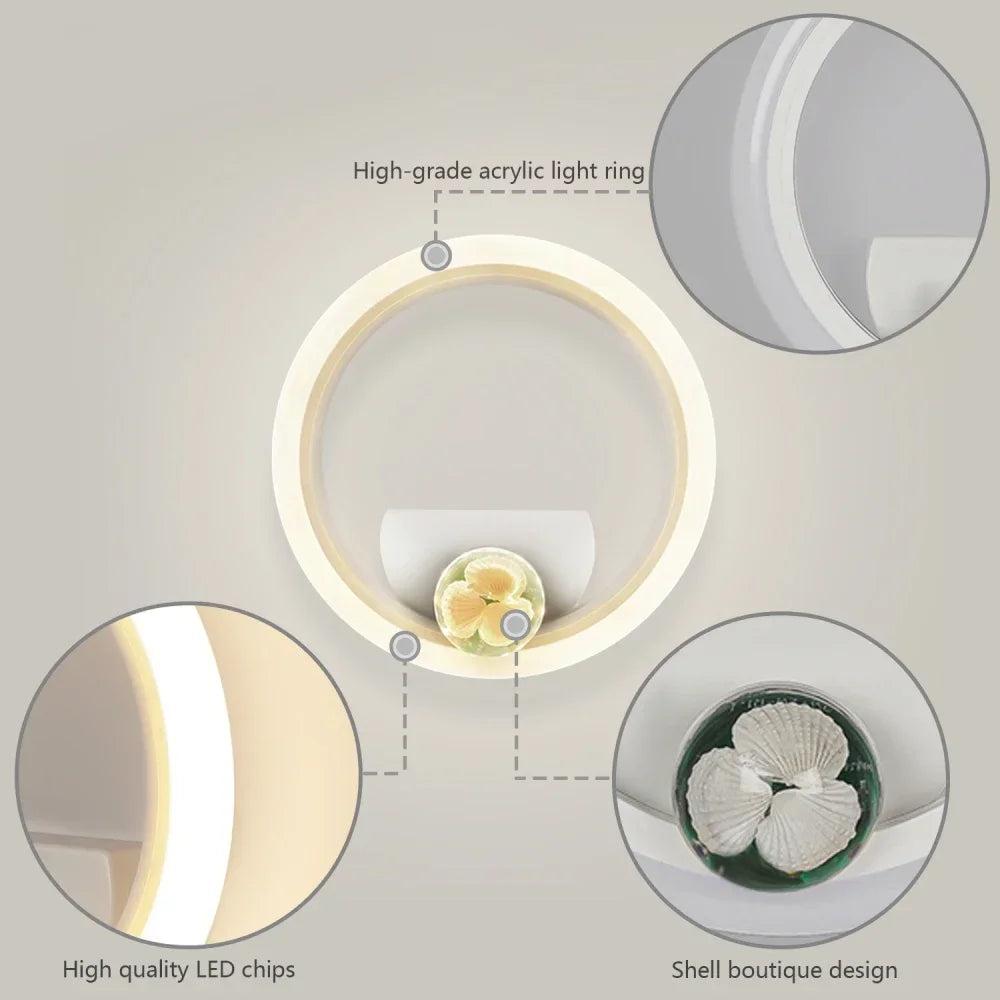 Round LED Wall Light Modern Aluminum Bedside Lamp for Bedroom Hallway