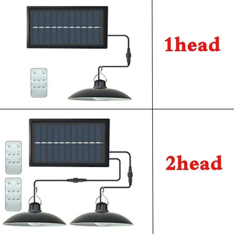 Solar Pendant Light Outdoor LED Double-Head Chandelier Waterproof Remote Lamp