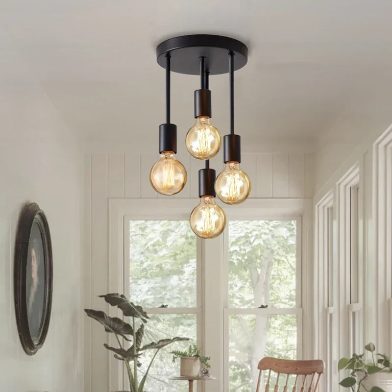 Black Modern 4 Light E27 Ceiling Fixture Bedroom Kitchen Hallway Chandelier