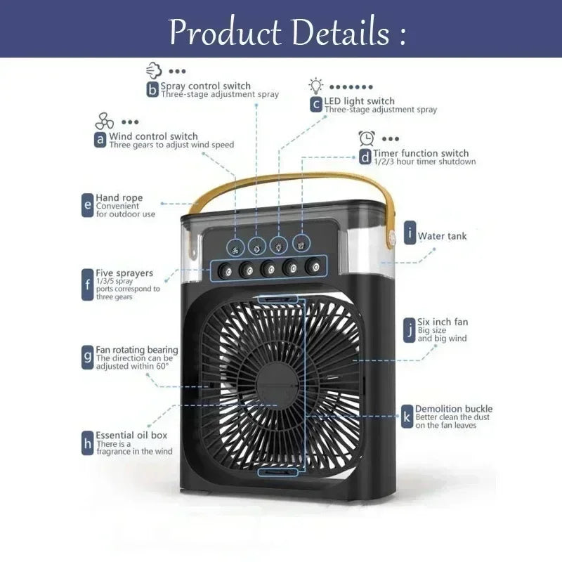 Portable Air Cooler Fan 3-in-1 600ML 3-Speed USB Powered