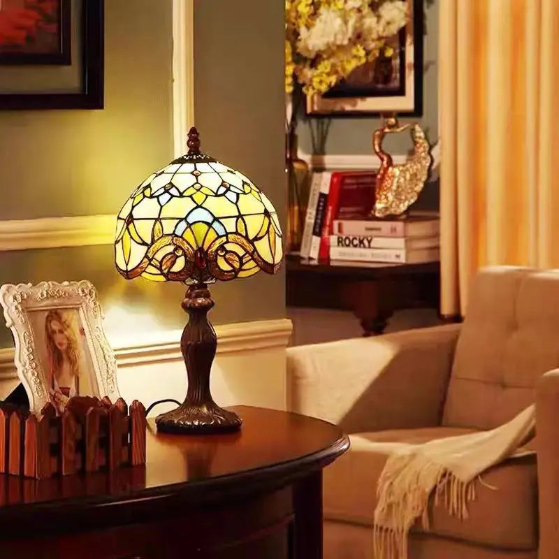 Tiffany Style Table Lamp Stained Glass E27 Bedside Light Retro Home Decor