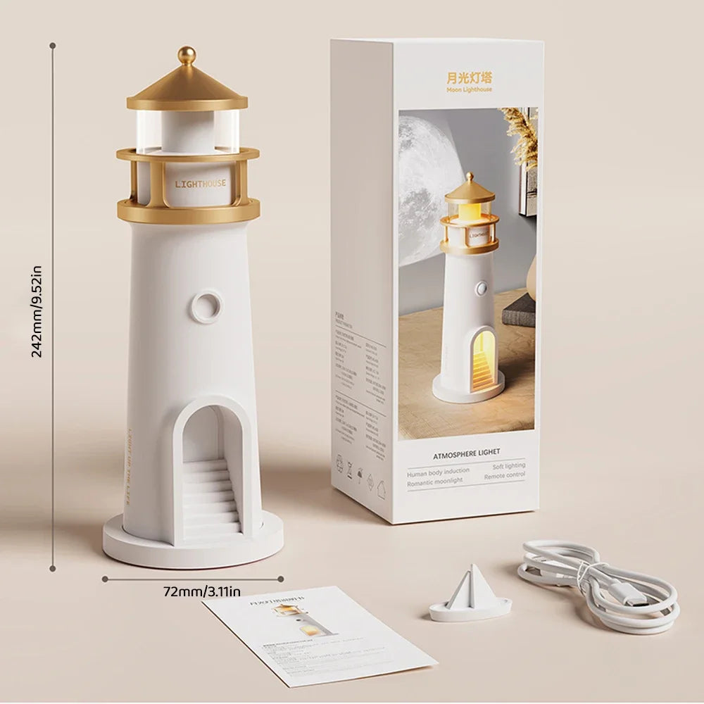 Moon Projection Night Light Lighthouse Lamp Motion Sensor Dimmable Bluetooth Gift
