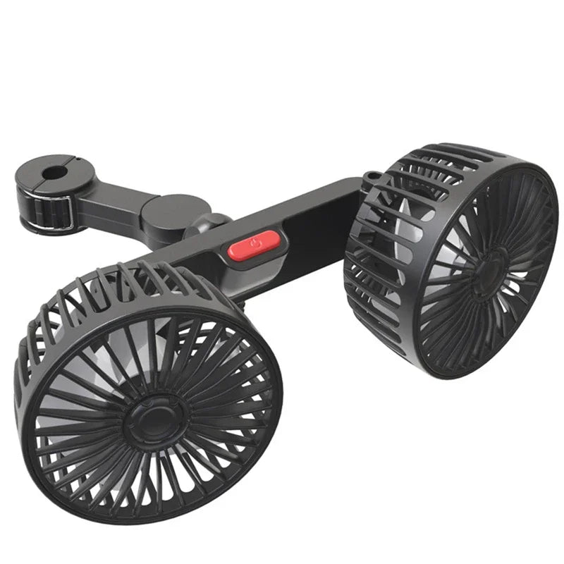 Dual Head USB Car Fan 3-Speed 360° Adjustable Portable