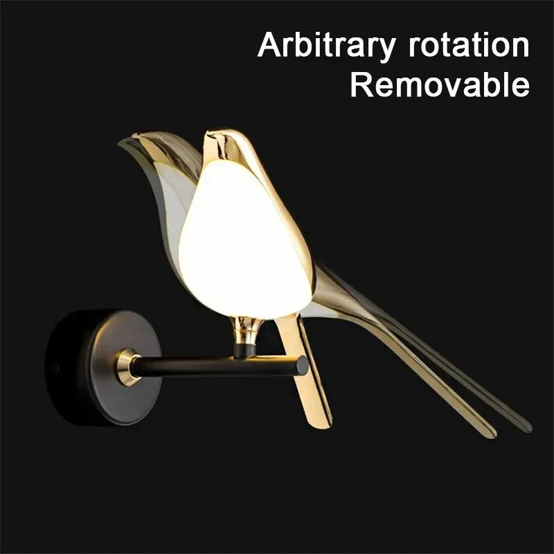 Nordic Golden Bird LED Wall Lamp Bedroom Bedside Living Room Bar Decorative Sconce