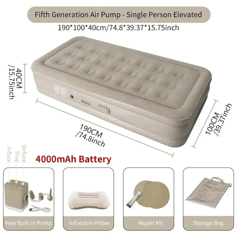 Air Mattress with Built-In Pump Self-Inflating Double Sleeping Pad for Camping Indoors