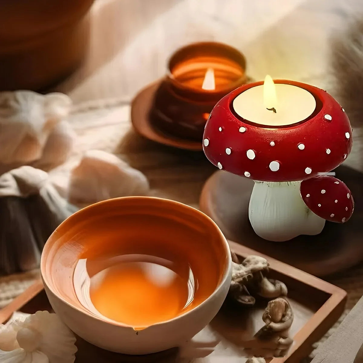 Small Mushroom Candle Holder Decorative Tea Light Home Ornament Craft Decoration