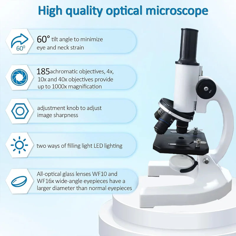 40X–2000X Microscope for Kids Adults with LED Light Phone Adapter Science Kit
