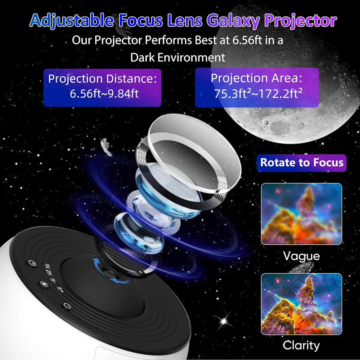 HD Galaxy Star Projector Night Light for Kids with 13 Films & 360° Rotation