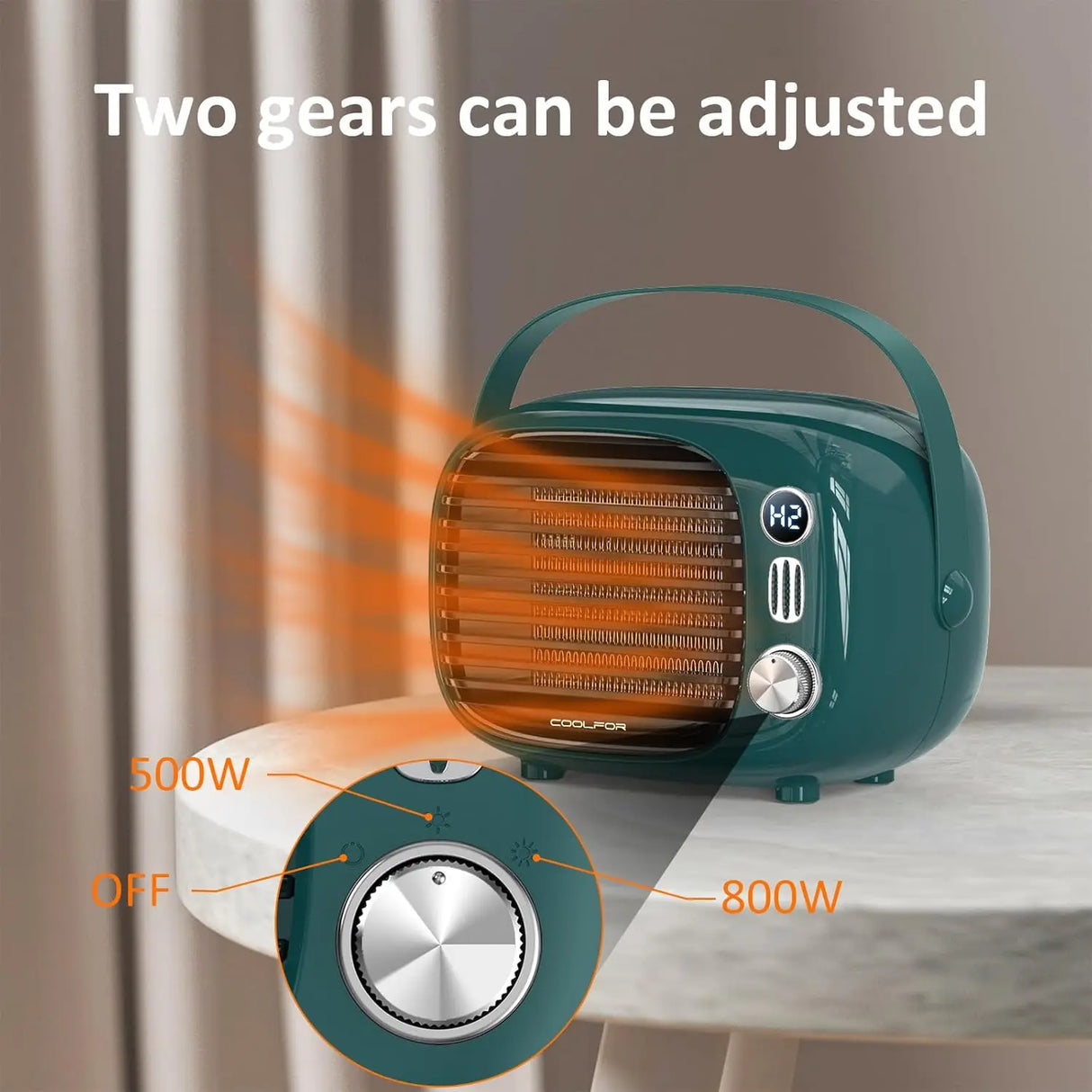 800W/500W Ceramic Space Heater with Temp Control for Home