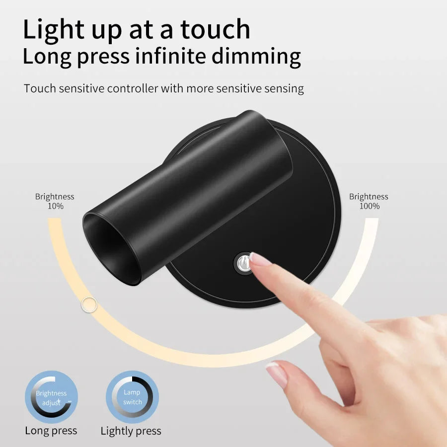 Magnetic LED Wall Light Rechargeable Touch Dimmable Cordless Bedside Lamp