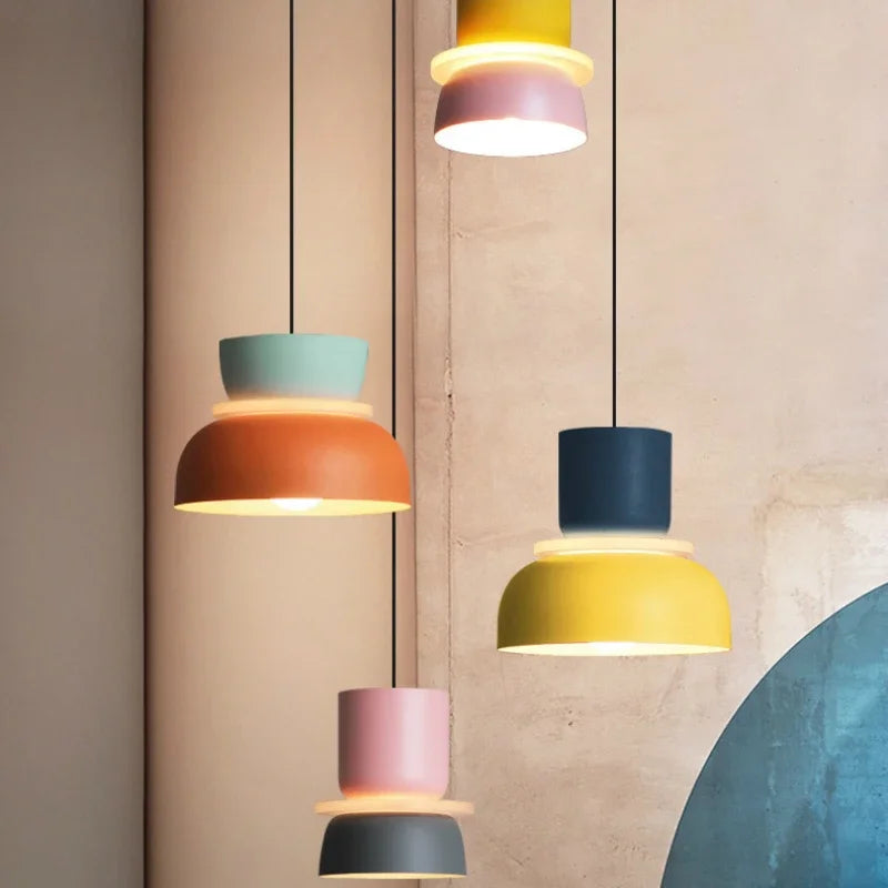 Modern Macaron LED Pendant Light Colorful Iron Hanging Lamp for Bar Dining
