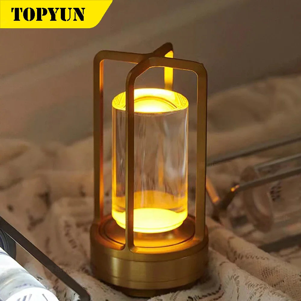 LED Crystal Table Lamp Touch Dimmable Rechargeable Bedside Night Light Decor