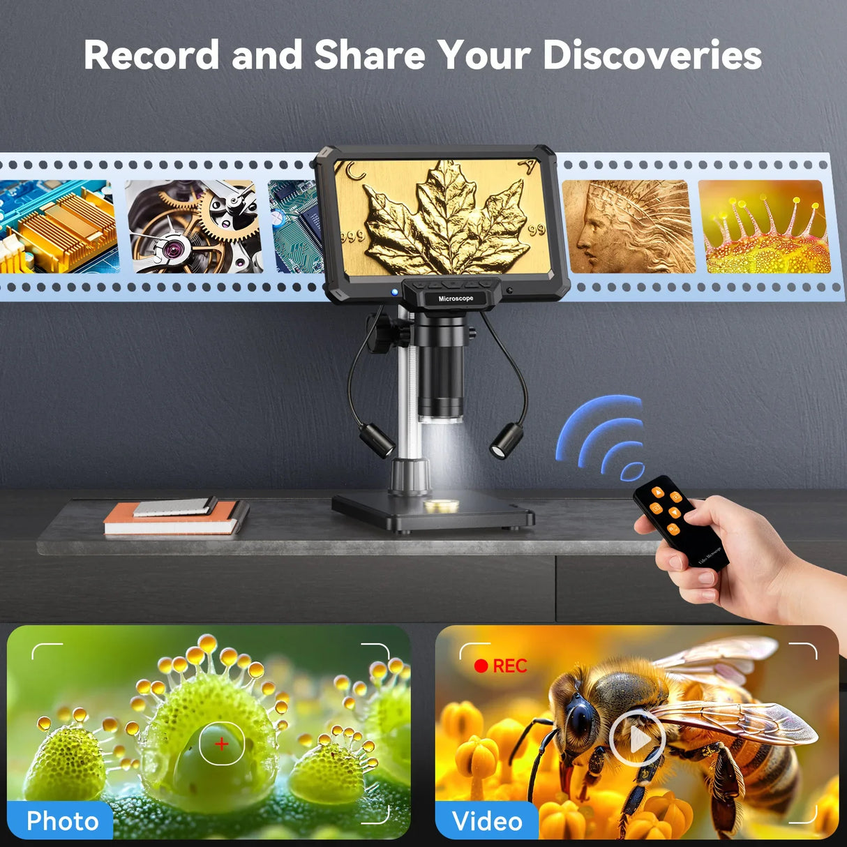 7 Inch Digital Microscope 1200X 16MP Coin PCB Soldering Repair Camera