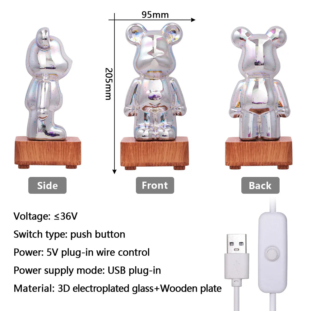 3D Firework Bear LED Night Light Color Changing USB Bedroom Kids Gift Lamp