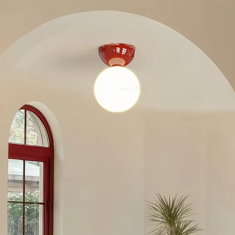 Bauhaus Dome Ceiling Light Cream Flush Mount Lamp for Hallway Balcony Entryway