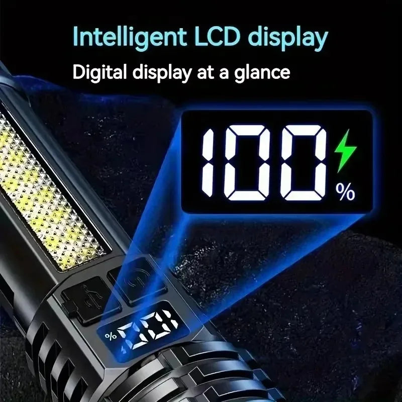 High Power LED Flashlight Type C Rechargeable COB Torch Side Light Camping