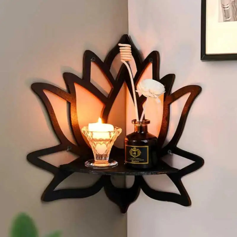 Wooden Lotus Wall Shelf Aromatherapy Essential Oil Holder Decorative Rack Corner