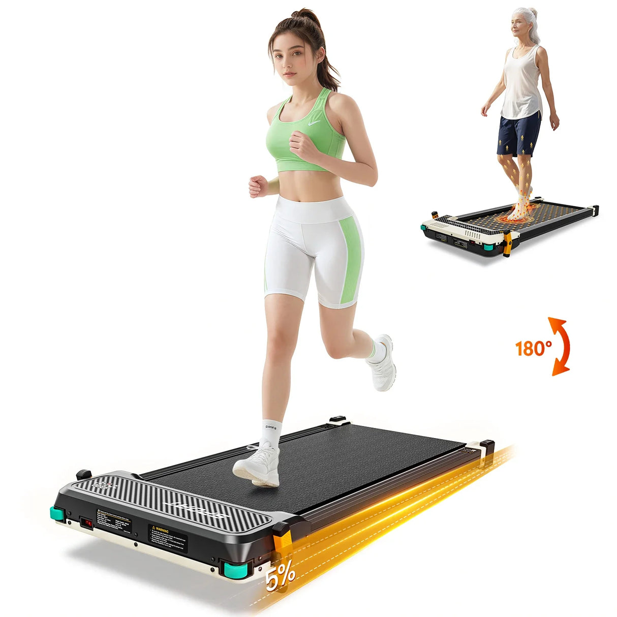 Under Desk Walking Pad Treadmill with Shiatsu Foot Massager Portable Home Office