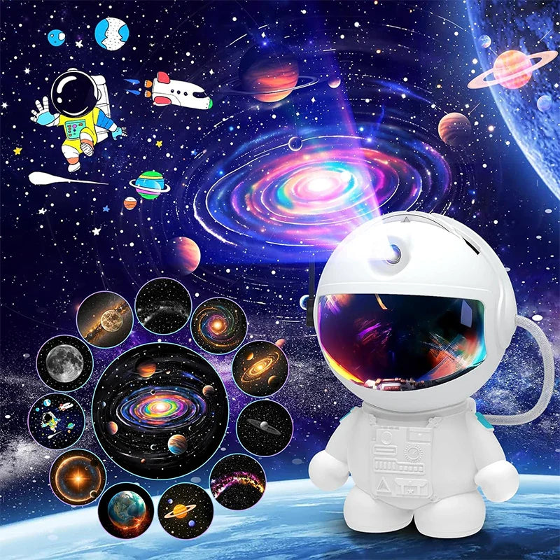 Space Galaxy Night Light Projector LED Astronaut 12-Film Discs Adjustable Brightness