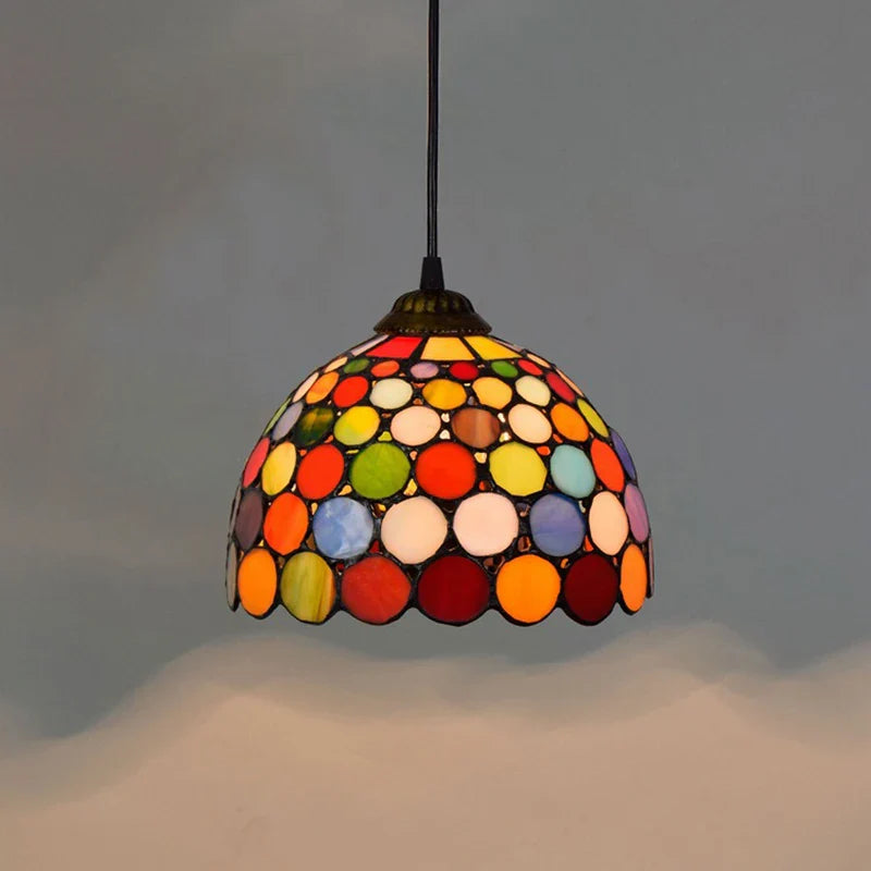 European Stained Glass Pendant Light 20cm Hanging Lamp Dining Bedroom Decor
