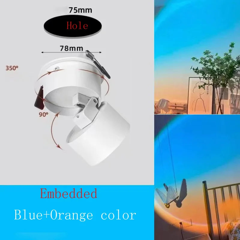 LED Recessed Ceiling Downlight Sunset Projection Rainbow Night Light Bedroom Decor