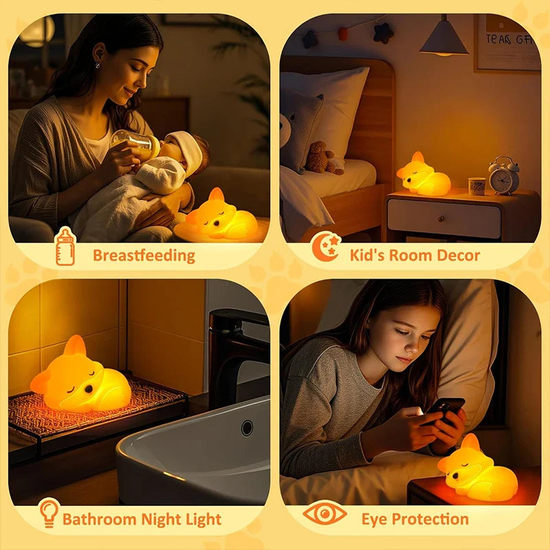 Fox Night Light Squishy LED Nursery Lamp Dimmable USB Rechargeable Baby Nightlight