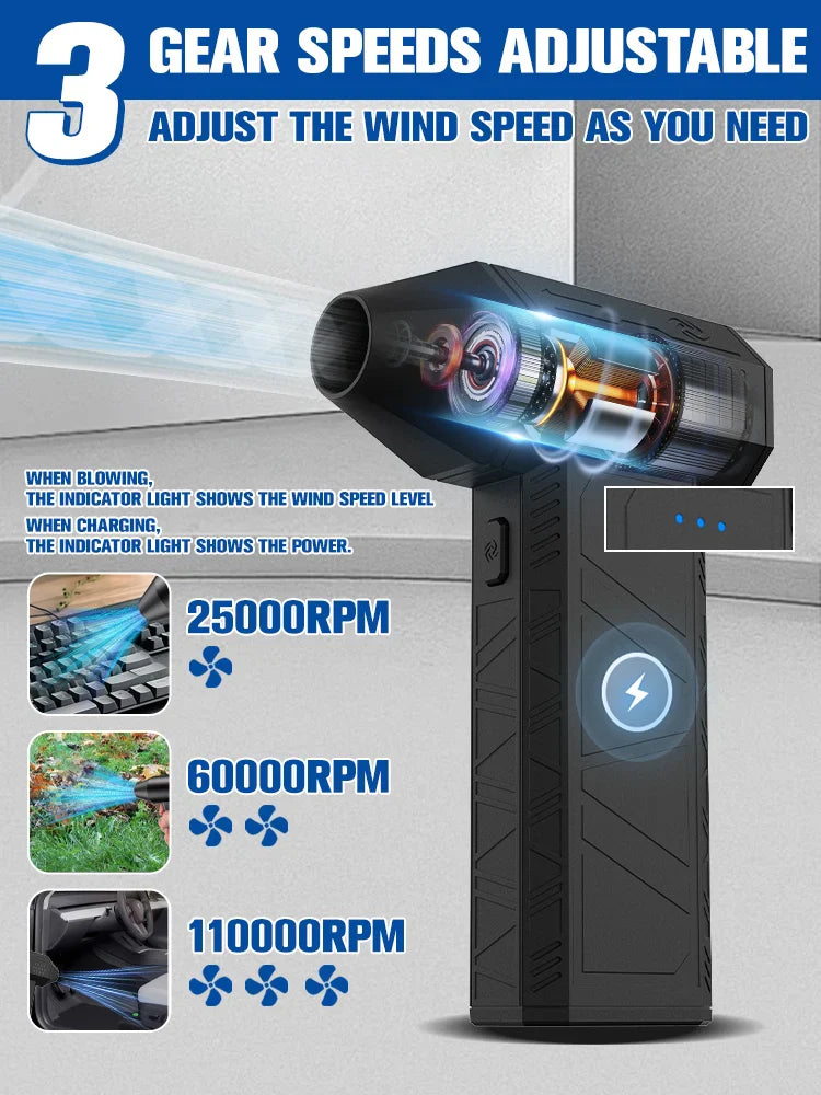 110000RPM Electric Air Duster Cordless Compressed Air Blower Mini Turbo Cleaner