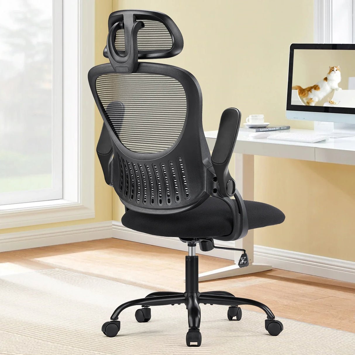 Mesh Ergonomic Office Chair Flip-Up Arms Adjustable Headrest Lumbar Support