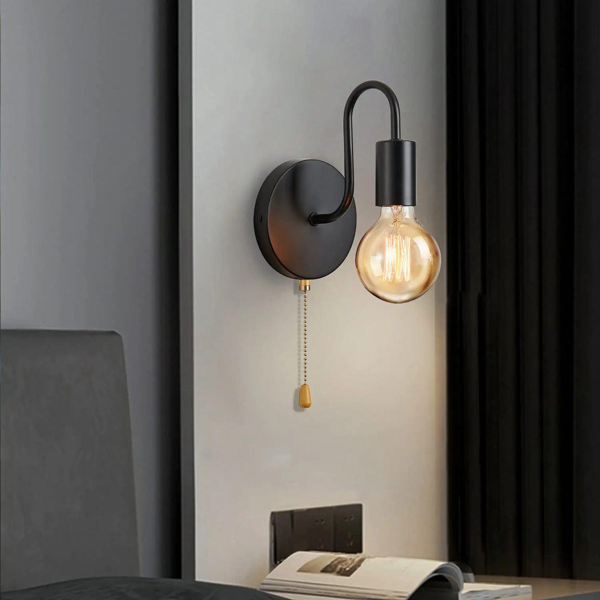 Industrial Black Wall Sconce – Nordic E27 Iron Lamp for Bedroom & Bathroom Decor