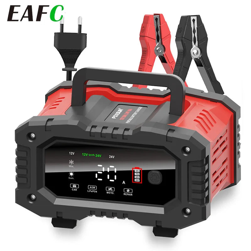 12V 24V Smart Automatic Car Battery Charger Pulse Repair for AGM GEL Lead Acid