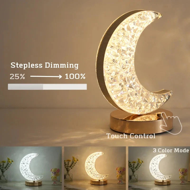 Crystal Touch LED Night Light – USB Dimmable Moon Lamp for Bedroom & Girls Room