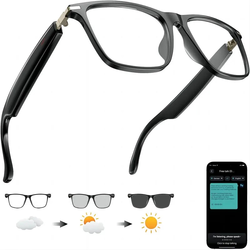 AI Translation Smart Glasses Photochromic Lenses Real Time 160+ Languages