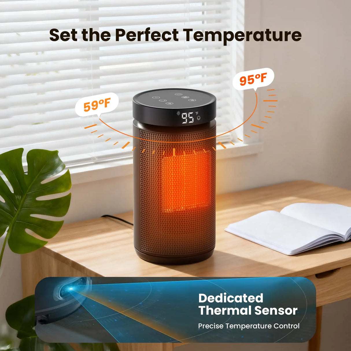 1500W Space Heater with Remote Control, PTC Fast Heating, and 70° Oscillation