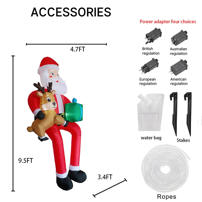 9.5FT Inflatable Christmas Santa Claus with Reindeer LED Outdoor Yard Decor