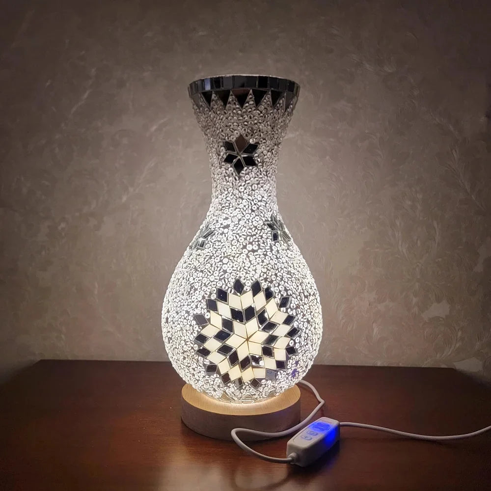 Turkish Mosaic Table Lamp Hand Inlaid Glass Mediterranean Bedroom Living Room Decor