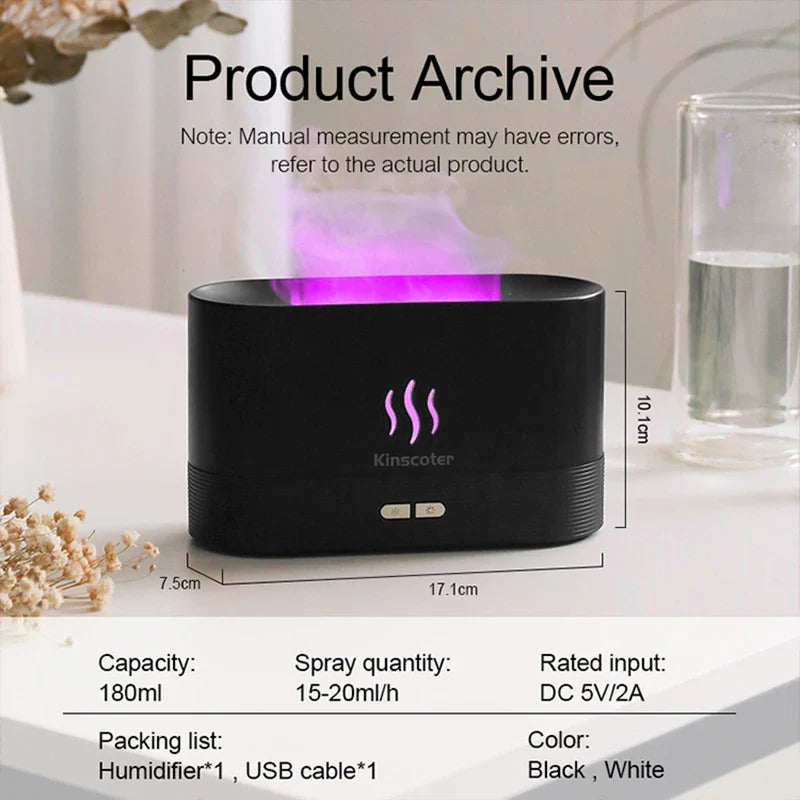 Ultrasonic Aroma Diffuser Essential Oil Humidifier Cool Mist Flame Effect LED Lamp