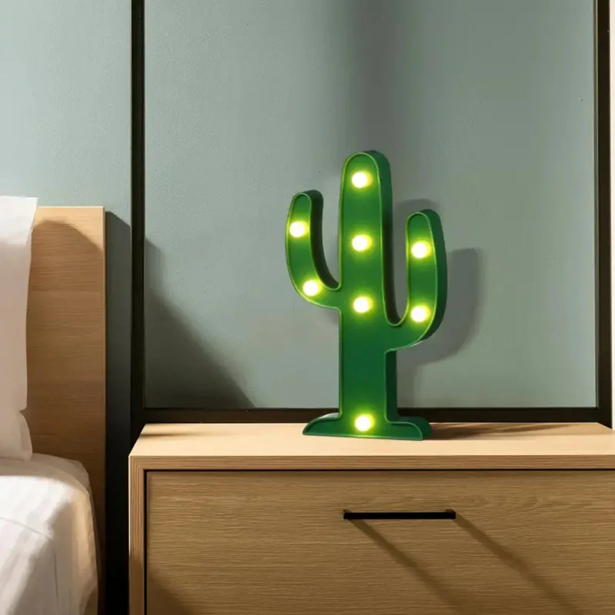 Cactus Night Light Battery Operated Mini Table Lamp Wall Mount Bedroom Decor