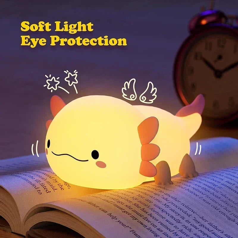 Axolotl Night Light Silicone Baby Night Lamp Touch Control USB Rechargeable Nursery
